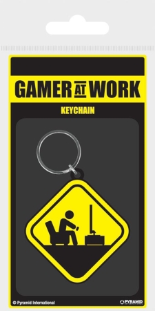 Gamer At Work - Caution Sign Rubber Keychain / Schl&uuml;sselanh&auml;nger