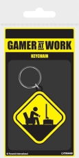 Gamer At Work - Caution Sign Rubber Keychain /...