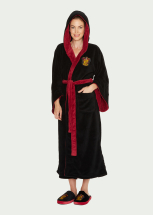 Harry Potter - Gryffindor Ladies Black Fleece Bath Robe/Bademantel With Hood And House