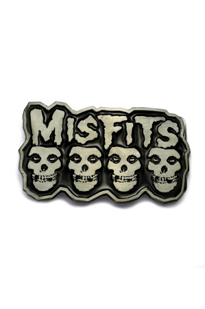 Misfits, 4 Skull Faces Buckle [Silver/ Black] inkl. Gürtel