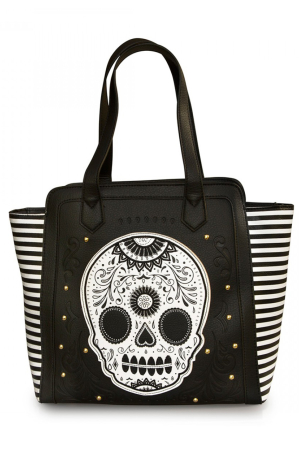 Loungefly, Black & White Stripe Skull Handbag